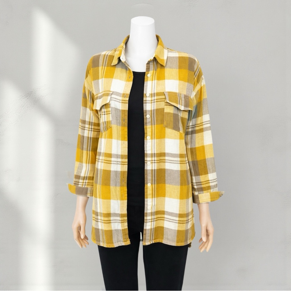 Papermoon Mustard and White Plaid Shirt
